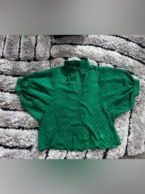 Better Be Green Polka Dot Balloon Sleeve Blouse